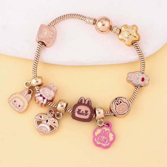 18K Gold Labubu Character Themed Fully Loaded Charm Bracelet Unisex Kawaii Anime - Picture 7 of 12